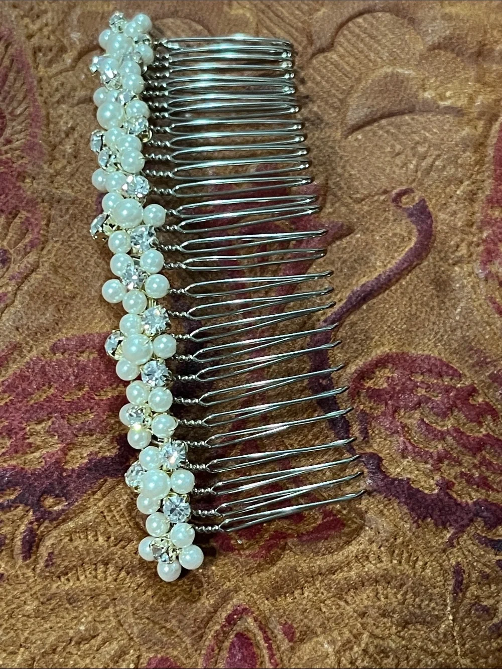 Vintage Pearl and Crystal Bridal Hair Comb - White Pearls, Clear Crystals